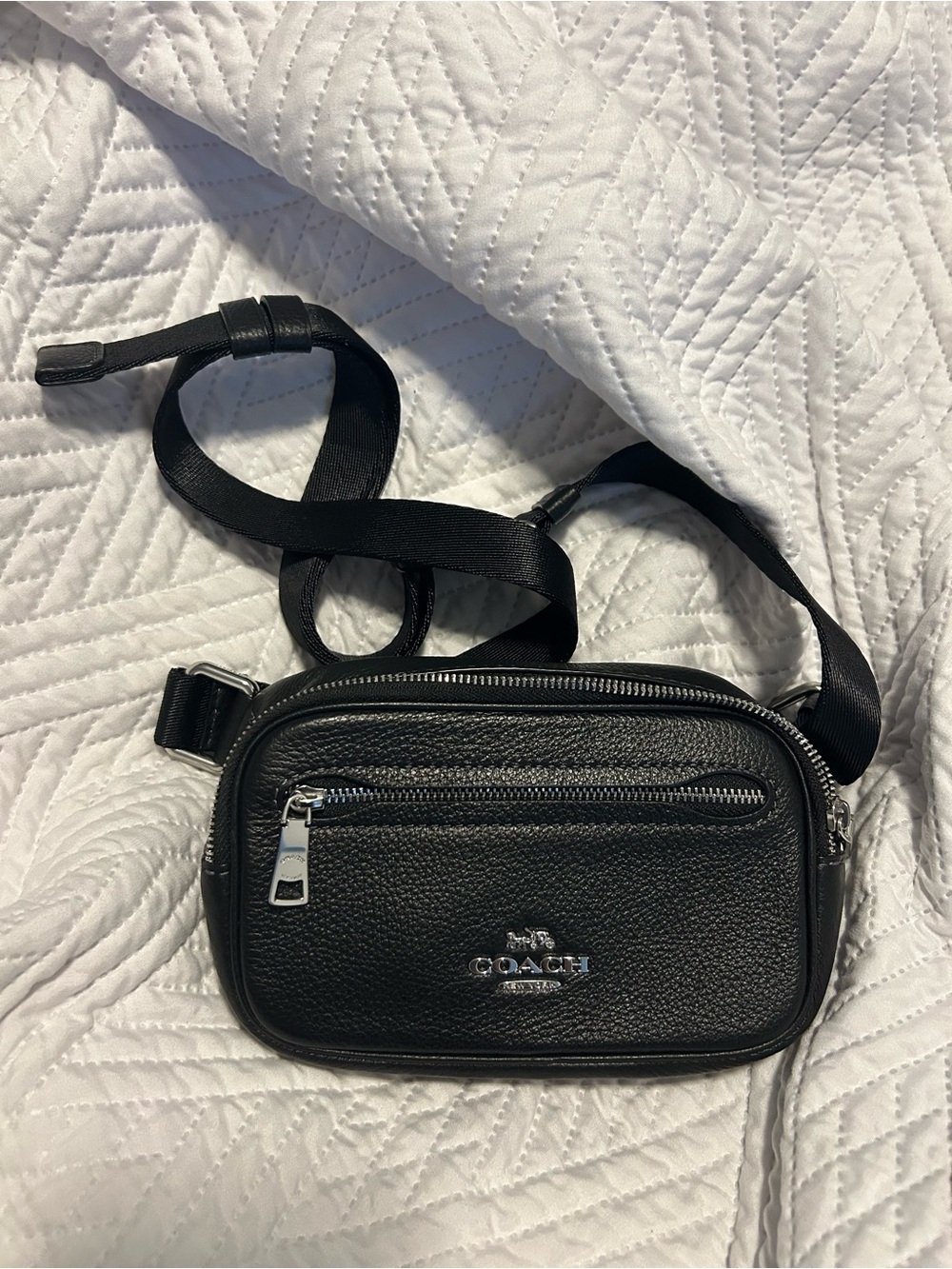 Coach Black Pebbled Leather Belt Bag with Silver Hardware CL479